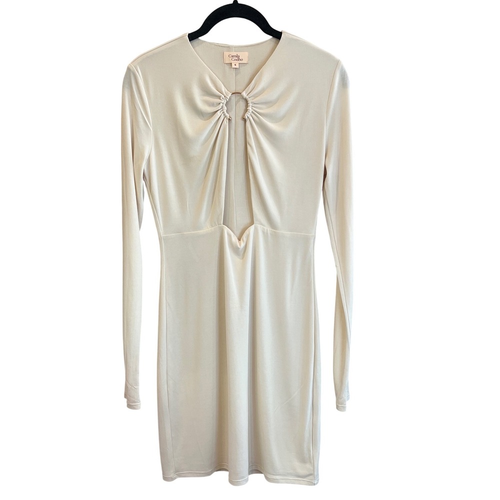 Camila Coelho Cream‎ Long Sleeve Ring Detail Keyhole Mini Dress Small Bodycon